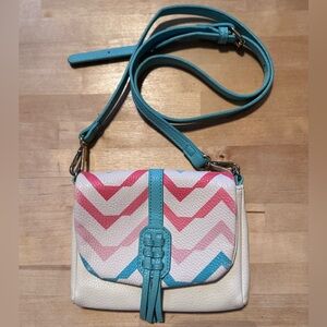 Charming Charlie White, Coral & Teal Purse